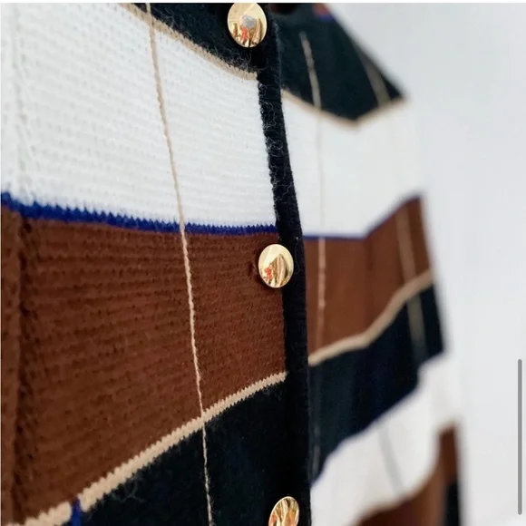 Vintage Plaid Stripe Button Down Knit Cape/Poncho - Picture 6 of 11